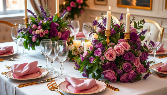 Elevate Your Dining Experience with a Tablescape in Pink, Green, and Purple with Gold Accents