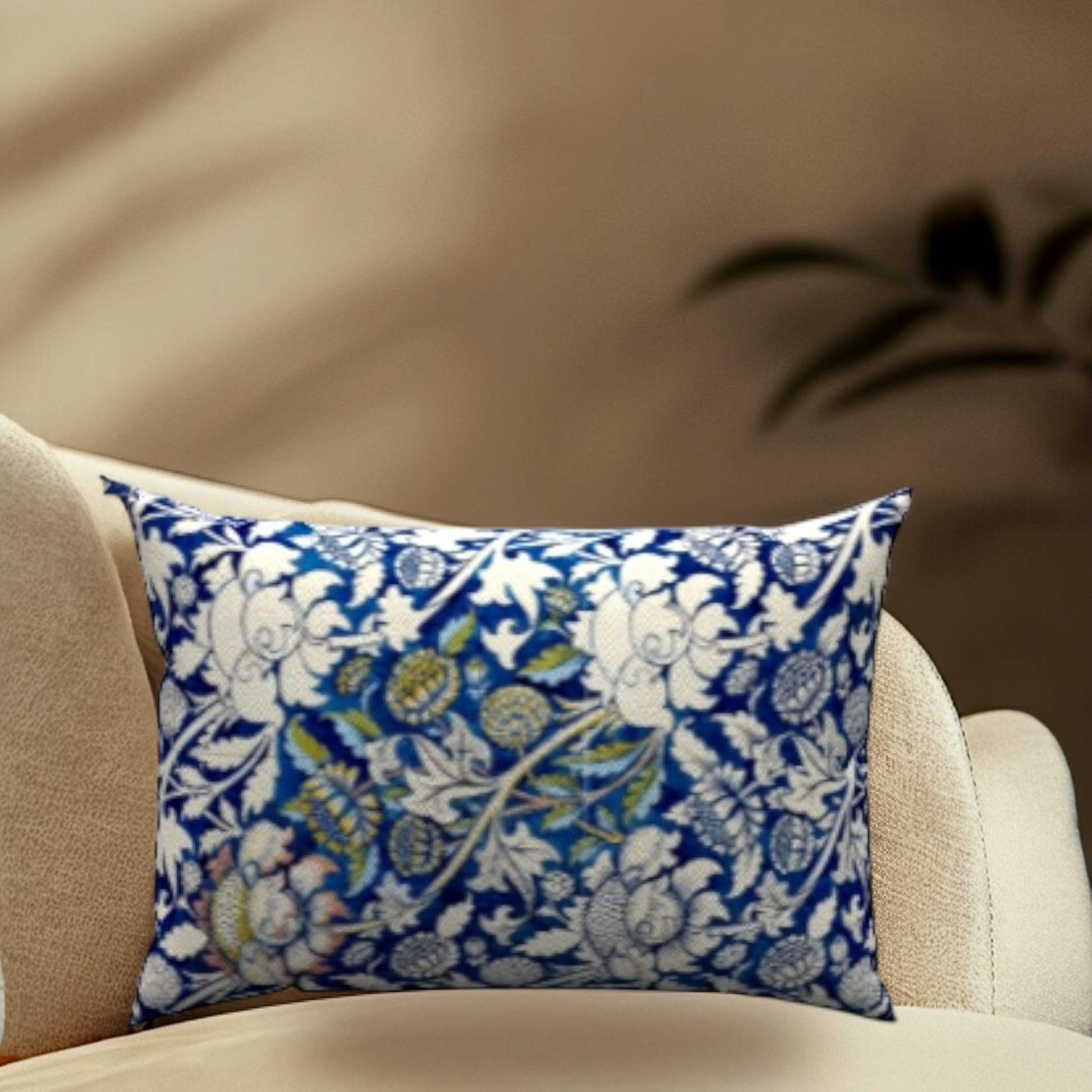 Navy Botanical Cotton Lumbar Pillow 20" x 14"