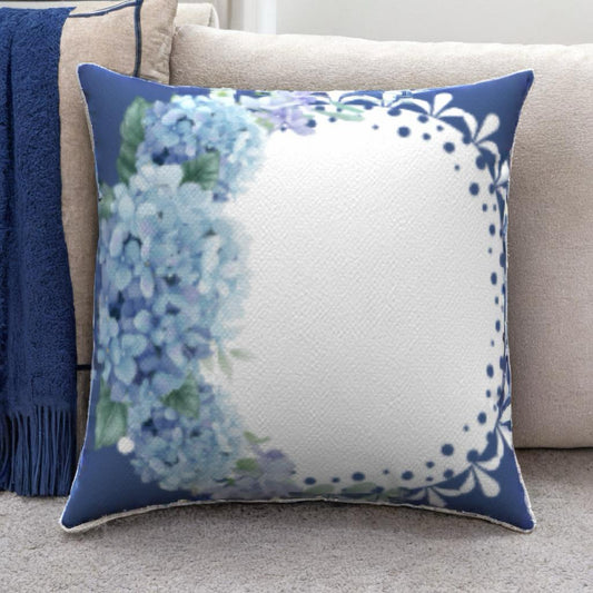 Baby Blue Floral Cotton Throw Pillow