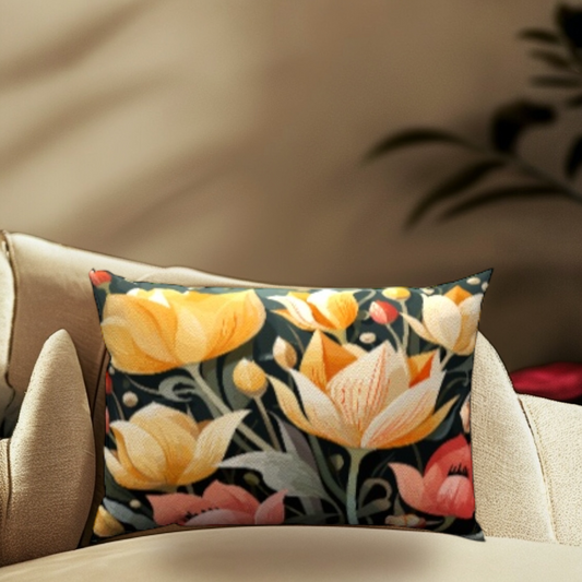 Blooming Cotton Lumbar Pillow 20" x 14"