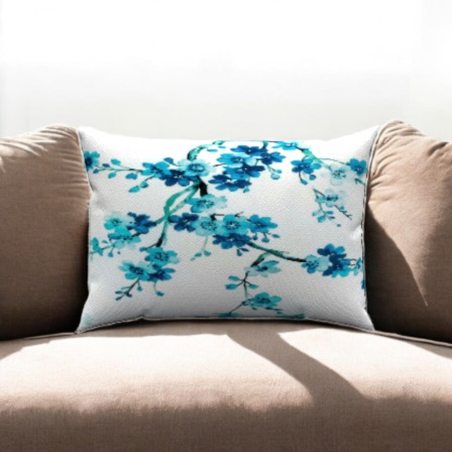 Teal Botanical Cotton Lumbar Pillow